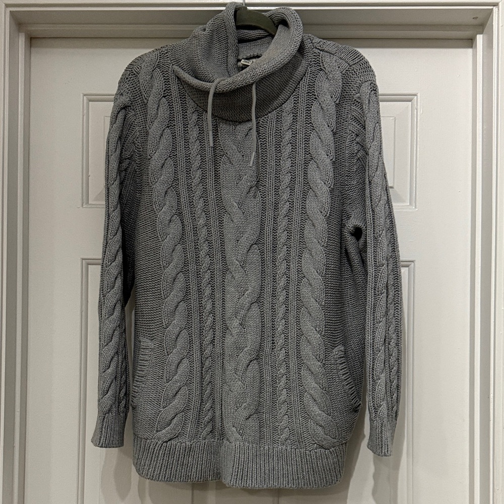 L.L. Bean Light Grey Cable Knit Turtleneck Sweater